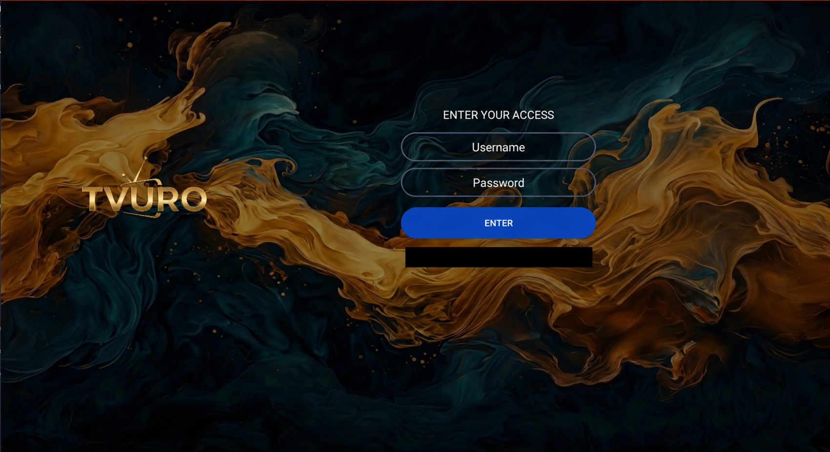 TVURO login screen with private details hidden
